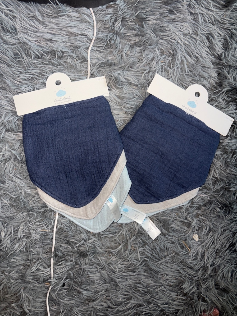 Cloud Island Navy & Gray Baby Bandana Bibs - 3 pack (2 sets = 6 bibs total)